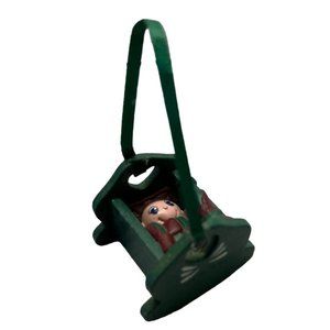 Green Baby Cradle Christmas Tree Ornament Wood Vintage Rock a Bye 1.25 Inch